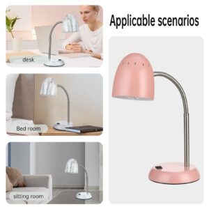 Eye-Caring Table Lamp of Simple Designs Home E26 Led Screw Basic Metal Desk Lamp with Flexible Gooseneck Hose Neck Study Lamp for Bedroom Office Living Room Convenient On/Off Switch(Pink)