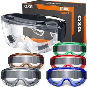 oxg 6 pack safety goggles ansi z87.1 glasses, anti-fog protective safety glasses lab goggles men women eye protection goggles (multicolor)