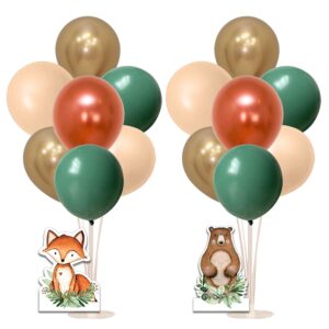 woodland balloon stand kit and animals centerpieces, 2 set table stand holder with 22 balloons, fox and bear, deer and raccoon cutout, wild one 1st birthday baby shower decorations (fox and bear)