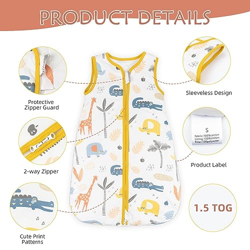 SERAPHY Baby Sleep Sack 6-12 Months 100% Cotton 1.5TOG Wearable Blanket Baby Sleeping Bag Comfortable Toddler Sleeping Sack for Baby Boys & Girls