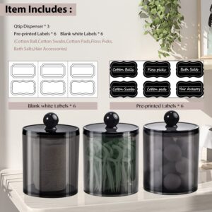 4 Pack Qtip Dispenser Apothecary Jars Bathroom with Labels - Qtip Holder Storage Canister Plastic Acrylic Jar for Cotton Ball,Cotton Swab,Q-tips,Cotton Rounds(Black)