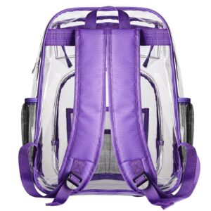 BEELIFY Clear Backpack - Heavy-duty PVC Multiple Compartments Transparent Bag - Large-capacity See-through Backpacks for Study/Travel/Workplace-Purple