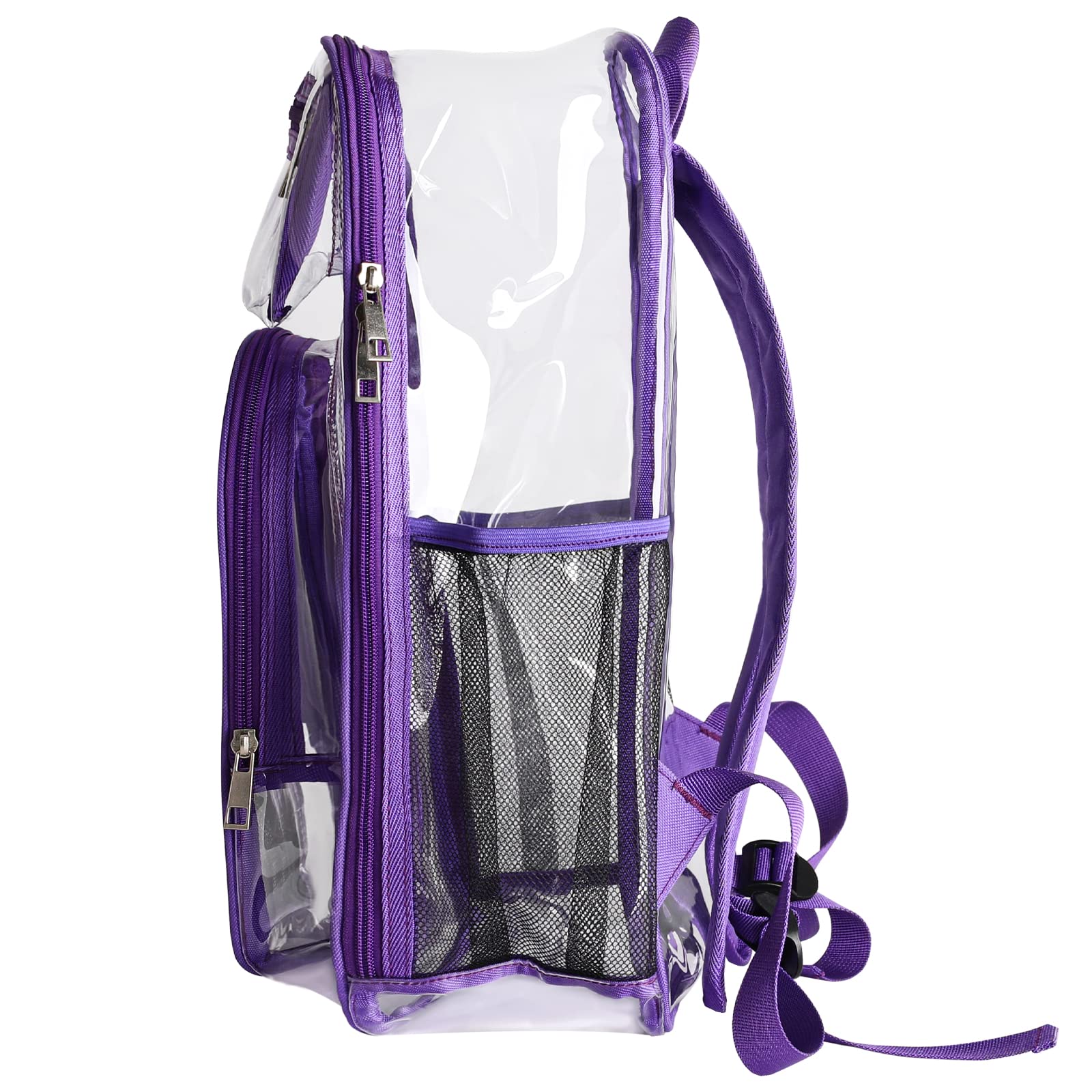 BEELIFY Clear Backpack - Heavy-duty PVC Multiple Compartments Transparent Bag - Large-capacity See-through Backpacks for Study/Travel/Workplace-Purple