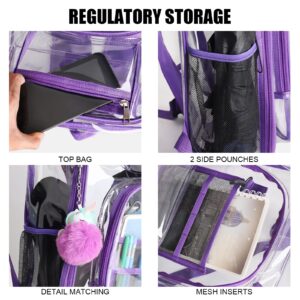 BEELIFY Clear Backpack - Heavy-duty PVC Multiple Compartments Transparent Bag - Large-capacity See-through Backpacks for Study/Travel/Workplace-Purple