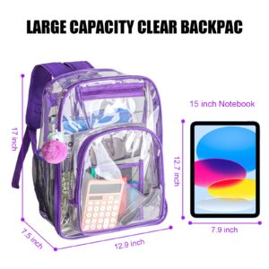 BEELIFY Clear Backpack - Heavy-duty PVC Multiple Compartments Transparent Bag - Large-capacity See-through Backpacks for Study/Travel/Workplace-Purple