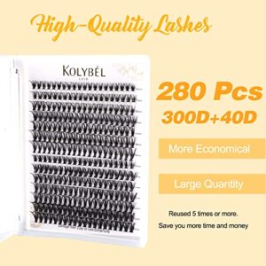 Lash Clusters Kolybel individual lashes 30D+40D 10-16MIX Clusters False Eyelash D Curl DIY Clusters 280pcs Lash Extensions Makeup Individual DIY Eyelash Extensions at Home (30D+40D,D-10-16MIX)