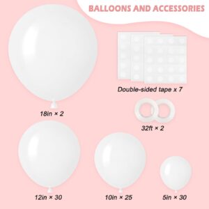 RUBFAC 87pcs White Balloons Different Sizes 18 12 10 5 Inches for Garland Arch, Premium Party Latex Balloons for Birthday Party Wedding Anniversary Baby Shower Party Decoration