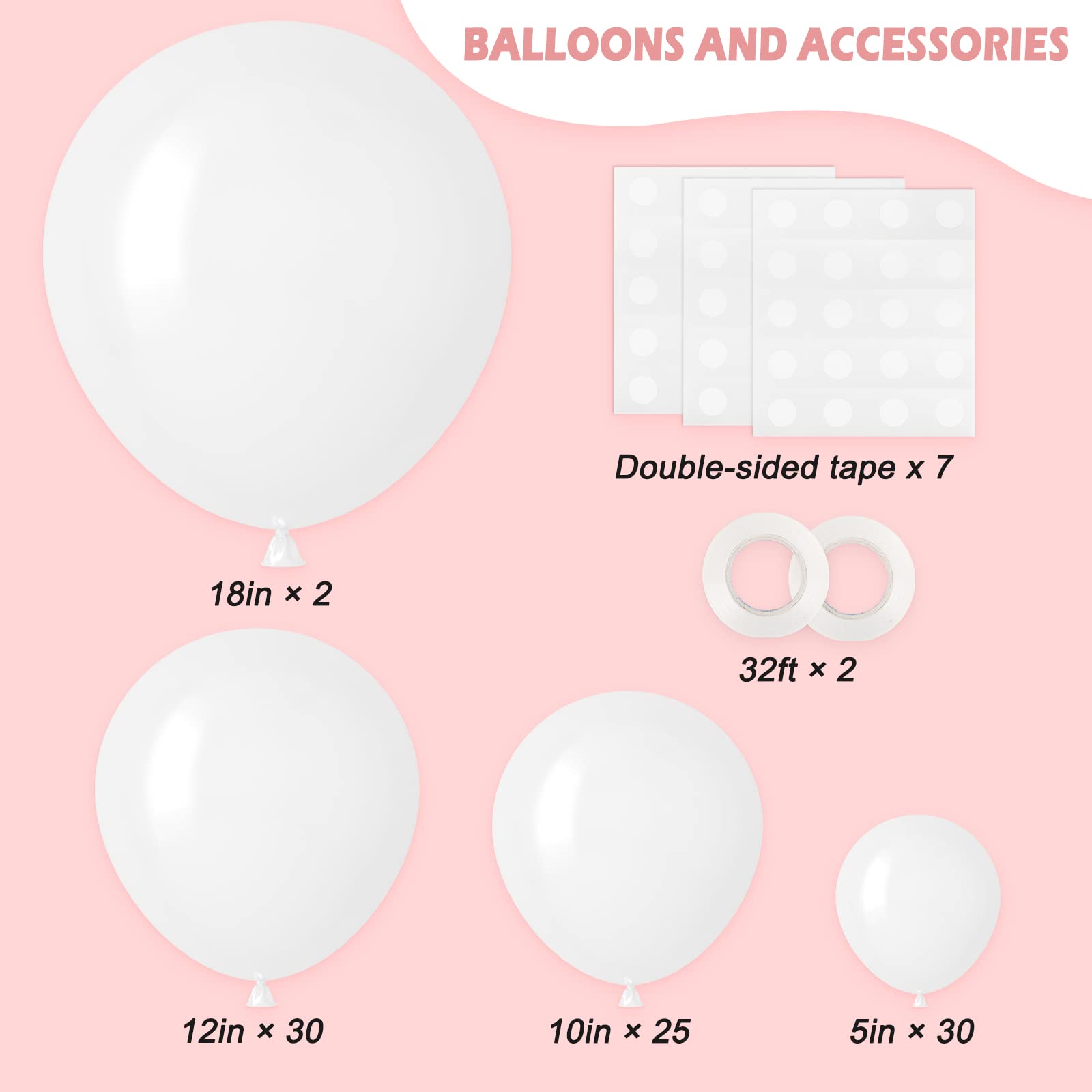 RUBFAC 87pcs White Balloons Different Sizes 18 12 10 5 Inches for Garland Arch, Premium Party Latex Balloons for Birthday Party Wedding Anniversary Baby Shower Party Decoration