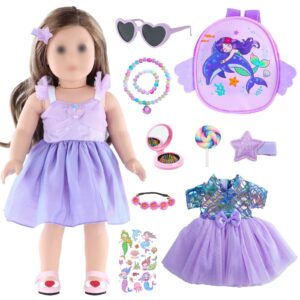 Mskissy American 18 Inch Doll Clothes and Accessories - 2 Mermaid Theme School Daily Dresses for American 18 Inch Girl Doll Including Schoolback，Necklace，Bracelet，Garland，Hairpin，Sunglass etc