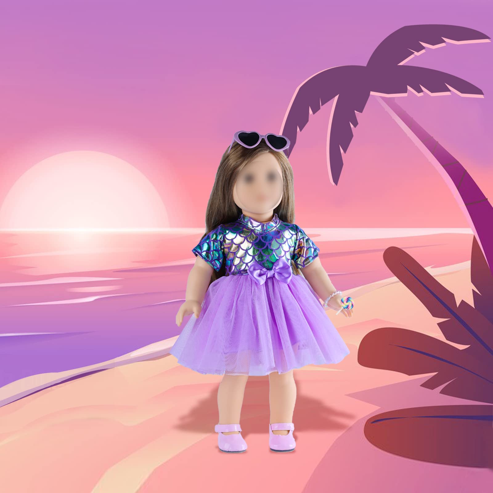 Mskissy American 18 Inch Doll Clothes and Accessories - 2 Mermaid Theme School Daily Dresses for American 18 Inch Girl Doll Including Schoolback，Necklace，Bracelet，Garland，Hairpin，Sunglass etc