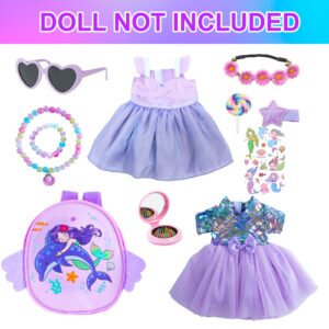 Mskissy American 18 Inch Doll Clothes and Accessories - 2 Mermaid Theme School Daily Dresses for American 18 Inch Girl Doll Including Schoolback，Necklace，Bracelet，Garland，Hairpin，Sunglass etc