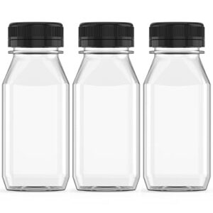 3 pcs 12 oz plastic juice bottle reusable transparent bulk beverage containers with black lids for juice, drinking milkshake tea, milk, juicing smoothie water and other beverages, fridge storage