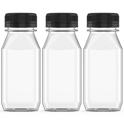 3 Pcs 12 oz Plastic Juice Bottle Reusable Transparent Bulk Beverage Containers with Black Lids for Juice, Drinking Milkshake Tea, Milk, Juicing Smoothie Water and Other Beverages, Fridge Storage