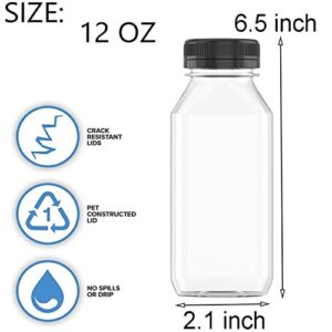 3 Pcs 12 oz Plastic Juice Bottle Reusable Transparent Bulk Beverage Containers with Black Lids for Juice, Drinking Milkshake Tea, Milk, Juicing Smoothie Water and Other Beverages, Fridge Storage