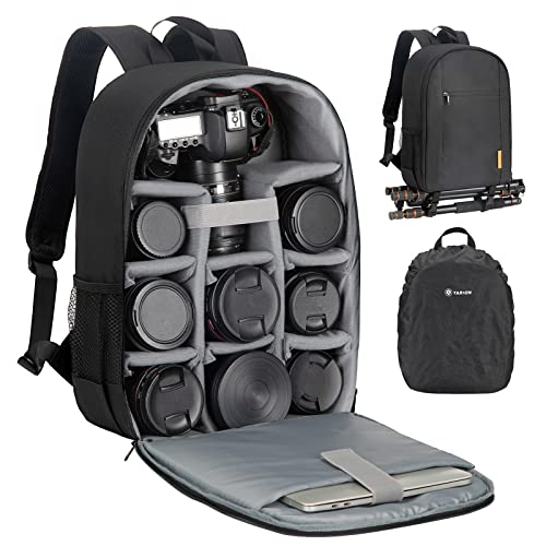 TARION Camera Bag DSLR Camera Backpack with Waterproof Raincover Laptop Compartment Photography Backpack Case Photo Bag for Women Men Photographers DSLR SLR Mirrorless Camera Lens Tripod Black TB-M