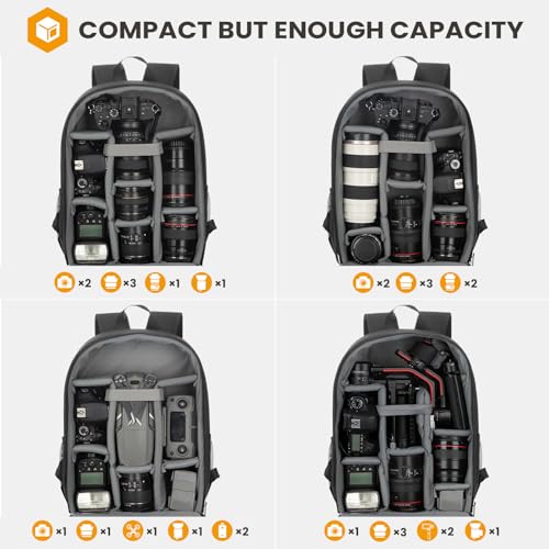 TARION Camera Bag DSLR Camera Backpack with Waterproof Raincover Laptop Compartment Photography Backpack Case Photo Bag for Women Men Photographers DSLR SLR Mirrorless Camera Lens Tripod Black TB-M