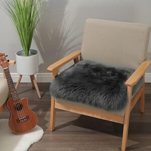 iriwool square fur sheepskin chair cover seat cushion pad super soft area rugs for living bedroom sofa 18" x 18" (pack of 1), dark gray