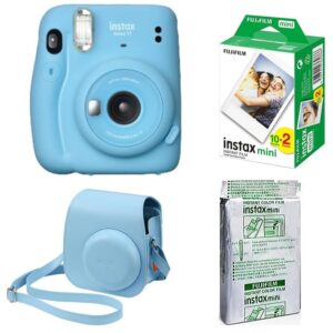 fujifilm instax mini 11 instant camera accessory kit (sky blue) with case, instax mini film (2 pack) and instax mini sky blue film