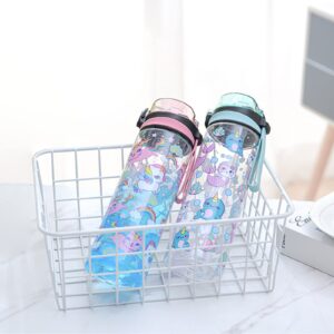 HUIN Cute Water Bottle for Girls Women, Water Bottle with Straw for School Kids, BPA FREE Reusable & Spill Proof & Wide Mouth, 24 oz / 700 ml, Unicorn