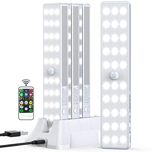 30-LED Closet Light with Charging Station, Motion Sensor Under Cabinet Lights, Wireless USB Rechargeable Kitchen Night Lights, Battery Operated Light for Wardrobe,Cabinet,Cupboard-4Pcs