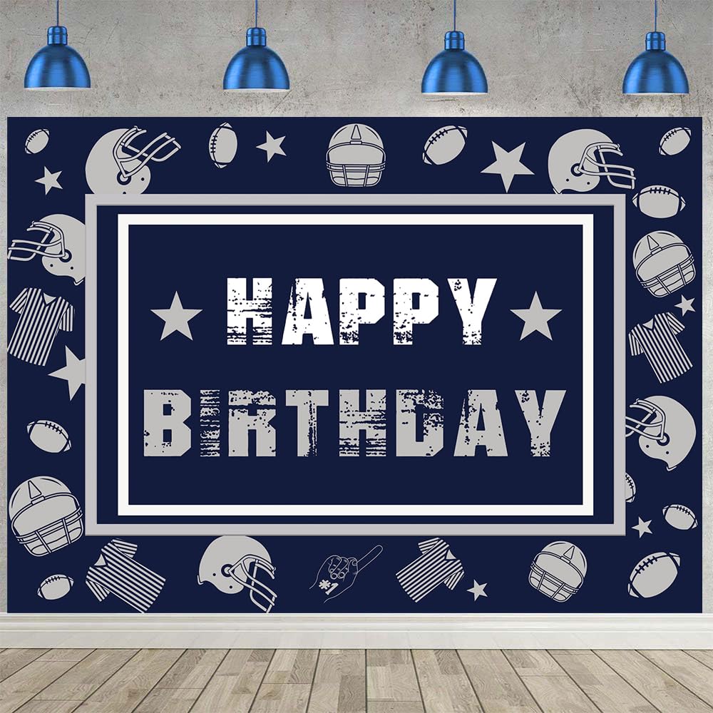 Football Backdrop for Birthday Party 7X5FT Navy Blue Cowboy Photography Background Football Themed Sports Fans Party Decor Supplies Banner Photo Props