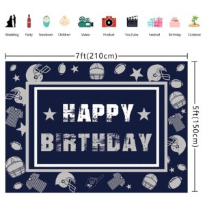 Football Backdrop for Birthday Party 7X5FT Navy Blue Cowboy Photography Background Football Themed Sports Fans Party Decor Supplies Banner Photo Props