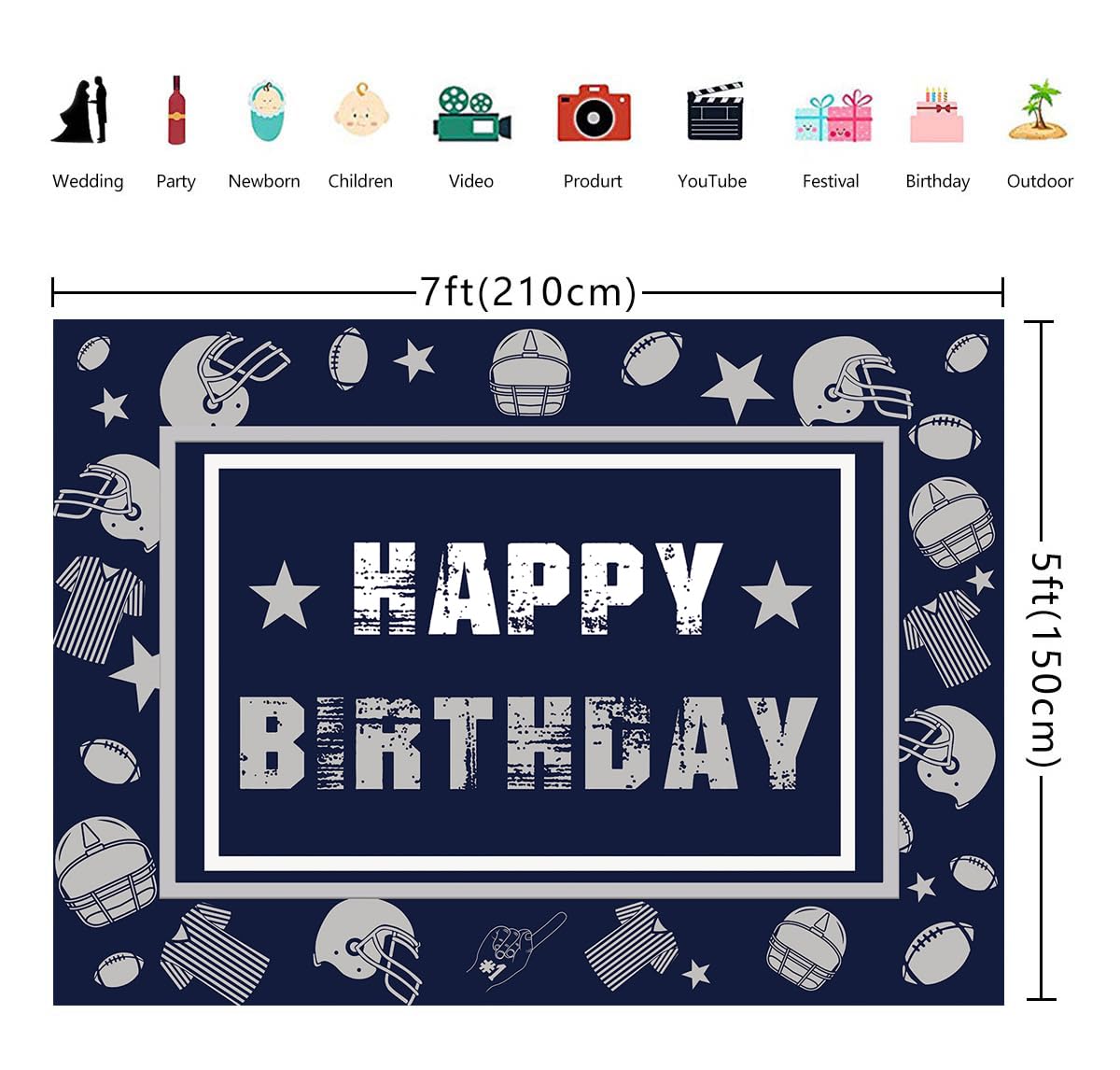 Football Backdrop for Birthday Party 7X5FT Navy Blue Cowboy Photography Background Football Themed Sports Fans Party Decor Supplies Banner Photo Props