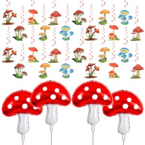 28 pcs mushroom decorations hanging swirls foil balloons mushroom party supplies forest plant theme balloon wonderland party foil swirls wall decor for baby shower wedding birthday forest plant party