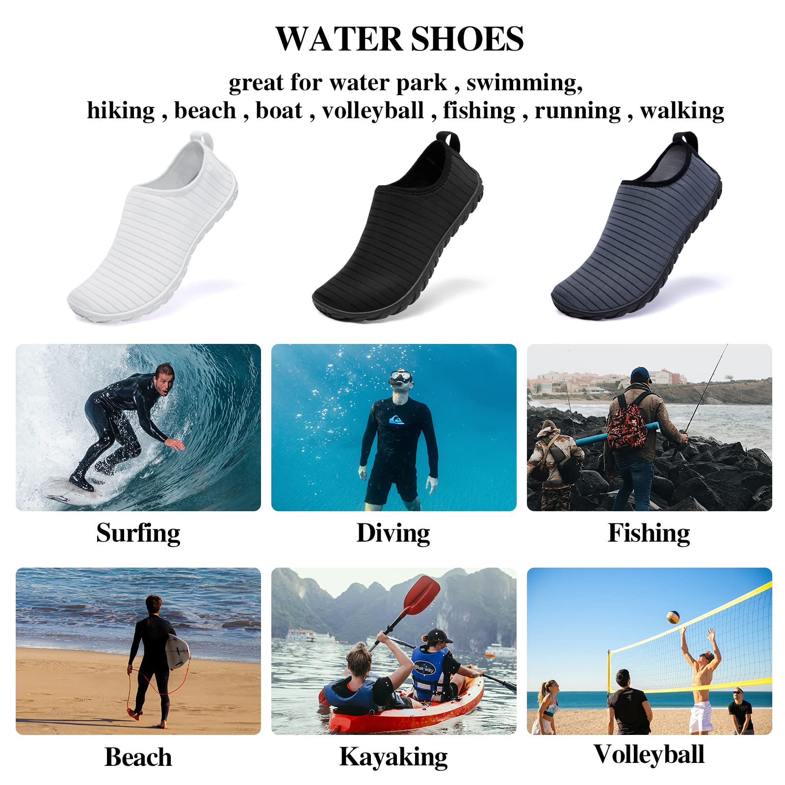 Racqua Men&Women Quick-Dry Water Shoes Breathable Pool Beach Swim Shoes Aqua Socks for Hiking Surf Diving Sport Black 10.5W/9.5M