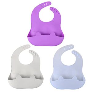 aricsen 3 pack silicone baby bibs for babies & toddlers (6-72 months), adjustable fit waterproof feeding bibs, easy wipe clean, soft, unisex, with pouch, non messy babies boys girls (3 colors)