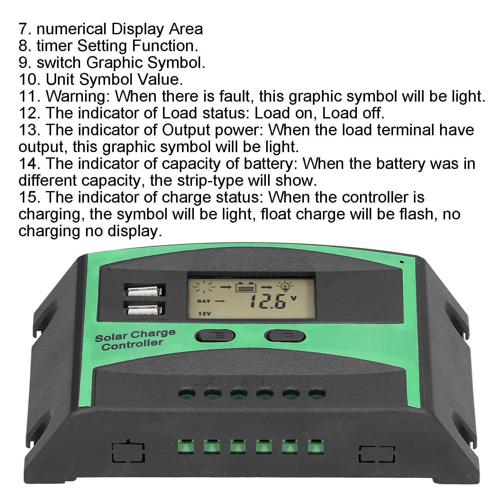 Natudeco 30 Amp Solar Charge Controller, Charge Controllers for Solar Panels Photovoltaic Discharge PWM Control Regulator Renewable Energy Controllers Solar Electric Fence Charger 12-24V 30A LD3024U