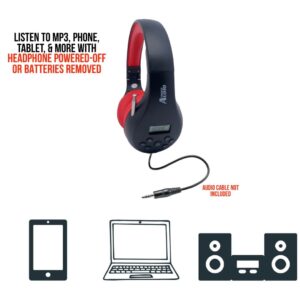 Things Audio Portable Personal FM Radio Headphones Pull-Out Antenna for Great Reception, Walking, Jogging, Relaxing, School, Talk Radio - Powered by 2AA Batteries (Not Included) (Black & Red)