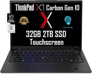 lenovo thinkpad x1 carbon gen 10 business laptop (14" fhd+ touchscreen, intel 12-core i7-1260p, 32gb lpddr5 ram, 2tb ssd), backlit, fingerprint, 3-yr warranty, fhd webcam, wi-fi 6e, win 11 pro, black