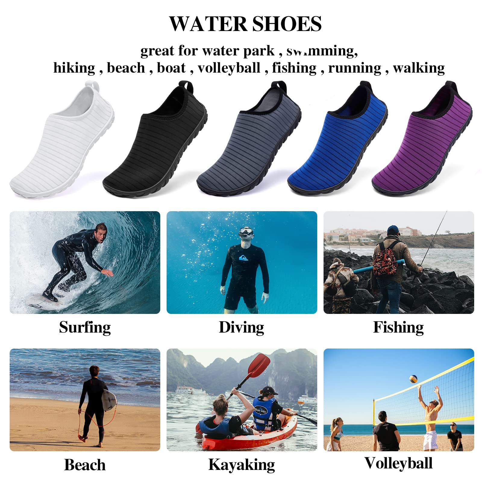 Racqua Men&Women Breathable Water Shoes Aqua Socks for Hiking Diving Surf Diving Sport Quick-Dry Pool Beach Swim Shoes White 10.5W/9.5M