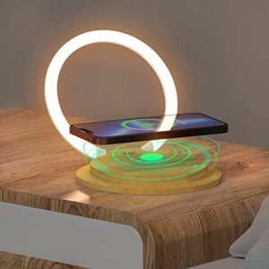 emie wireless charger pad with lamp, fast max 15w wireless charging solution for qi enabled/iphone/galaxy, led touch table lamp for bedside nightstand desk and bedroom dorm home office decor