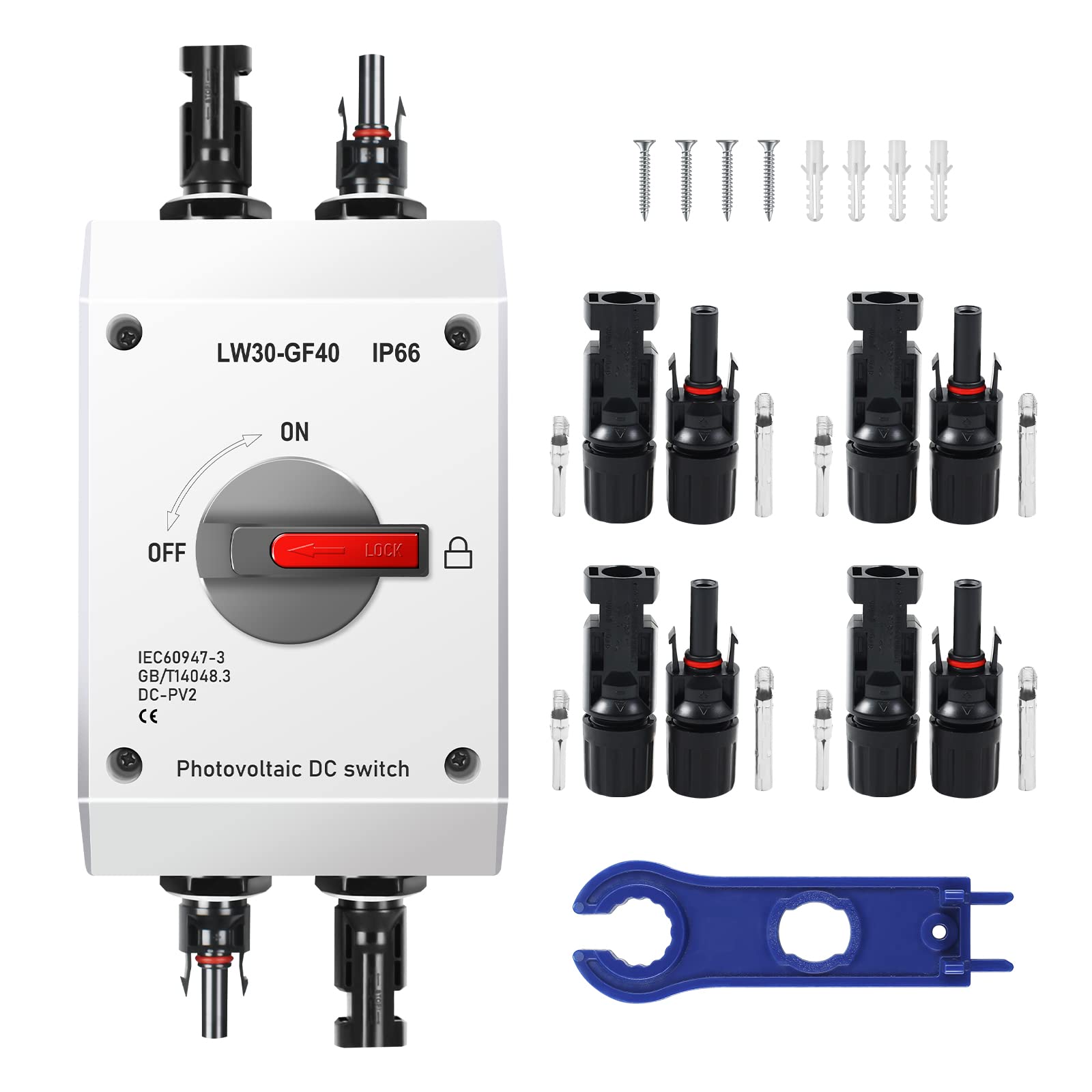 32A DC 1200V PV Solar Disconnect Switch, IP66 Waterproof & Anti-UV Solar Circuit Isolator Box for Solar Panels (International Standard: IEC60947-3)