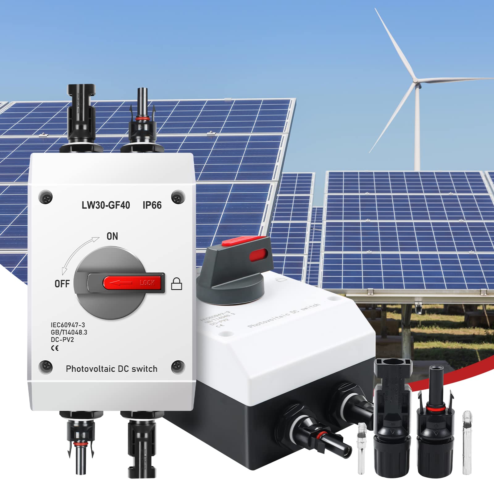 32A DC 1200V PV Solar Disconnect Switch, IP66 Waterproof & Anti-UV Solar Circuit Isolator Box for Solar Panels (International Standard: IEC60947-3)