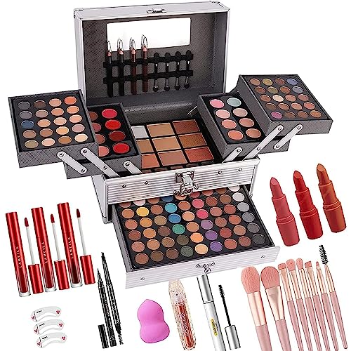 UNIFULL 132 Color All- In- One Makeup For Women Full Kit,Professional Makeup Kit,Makeup Gift Set for Women,Girls&Teens,Include eyeshadow/lipstick/concealer/Lip Gloss/Eyeliner/Mascara（006N2-Silver）