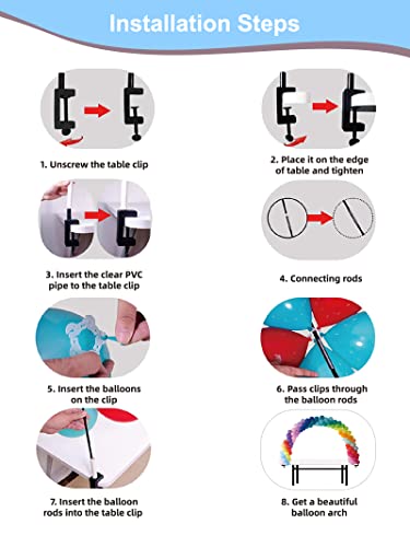 RUBFAC Table Balloon Arch Kit with 100pcs Rainbow Balloons, 12ft Ballon Stand Frame for Different Size, Tables Balloon Arch Stand for Wedding Baby Shower and Birthday Party