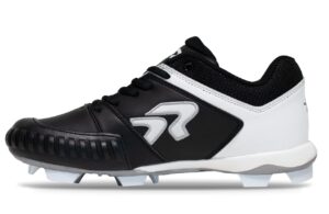 ringor flite softball cleats with pitching toe for women | lightweight, durable, and superior traction size 10 | black & white