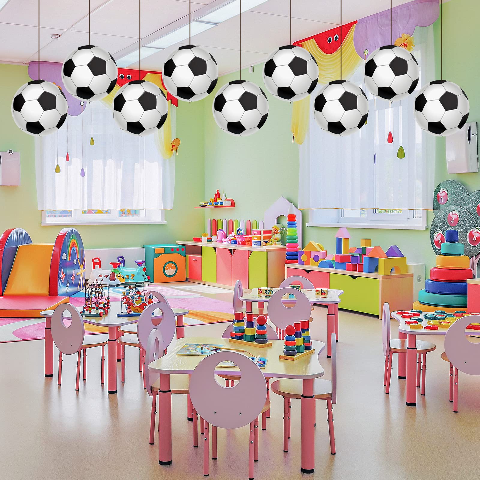 Yexiya 32 Pcs Soccer Ball Cutout Paper Soccer Party Decorations Soccer Party Favor Football Banner Bulletin Board Sports Theme Party Supplies with Glue Point for Classroom Boys Soccer Fans Birthday