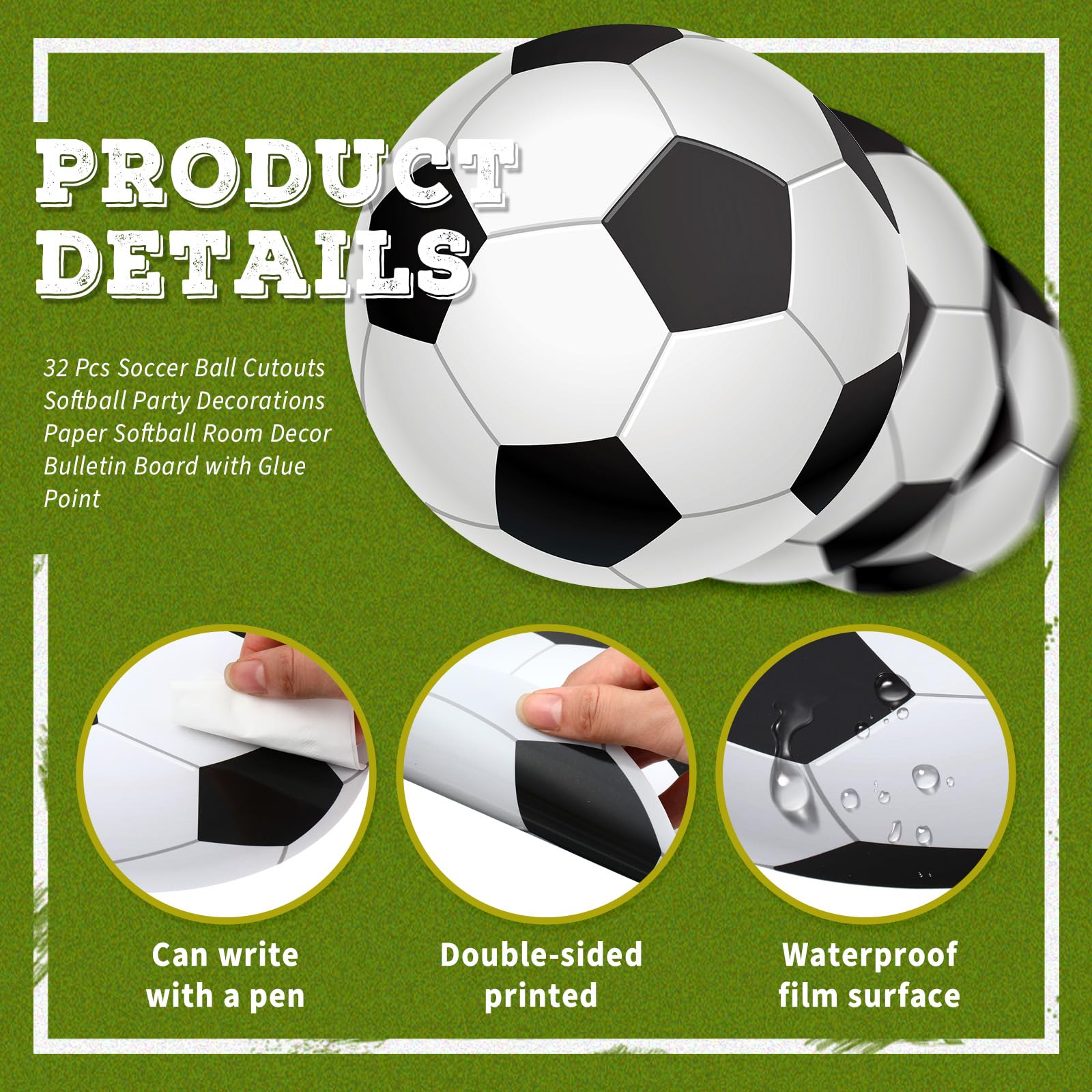 Yexiya 32 Pcs Soccer Ball Cutout Paper Soccer Party Decorations Soccer Party Favor Football Banner Bulletin Board Sports Theme Party Supplies with Glue Point for Classroom Boys Soccer Fans Birthday