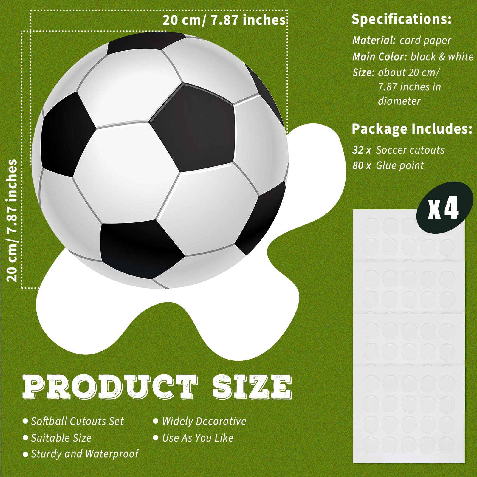 Yexiya 32 Pcs Soccer Ball Cutout Paper Soccer Party Decorations Soccer Party Favor Football Banner Bulletin Board Sports Theme Party Supplies with Glue Point for Classroom Boys Soccer Fans Birthday