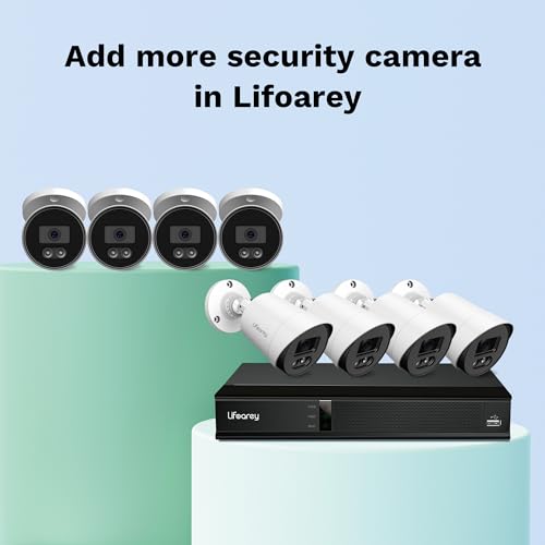 Lifoarey 1080P Security Camera System, 8CH DVR with 4pcs 1080P Outdoor CCTV Cameras, Motion Detection, Colorful Night Vision, Remote Access, 24/7 Recording Surveillance for Home Security (No HDD)