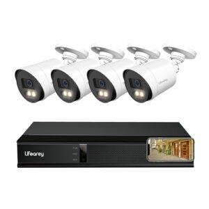 lifoarey 1080p security camera system, 8ch dvr with 4pcs 1080p outdoor cctv cameras, motion detection, colorful night vision, remote access, 24/7 recording surveillance for home security (no hdd)