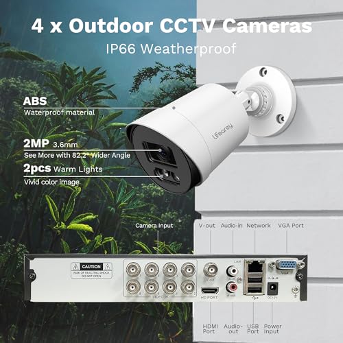 Lifoarey 1080P Security Camera System, 8CH DVR with 4pcs 1080P Outdoor CCTV Cameras, Motion Detection, Colorful Night Vision, Remote Access, 24/7 Recording Surveillance for Home Security (No HDD)