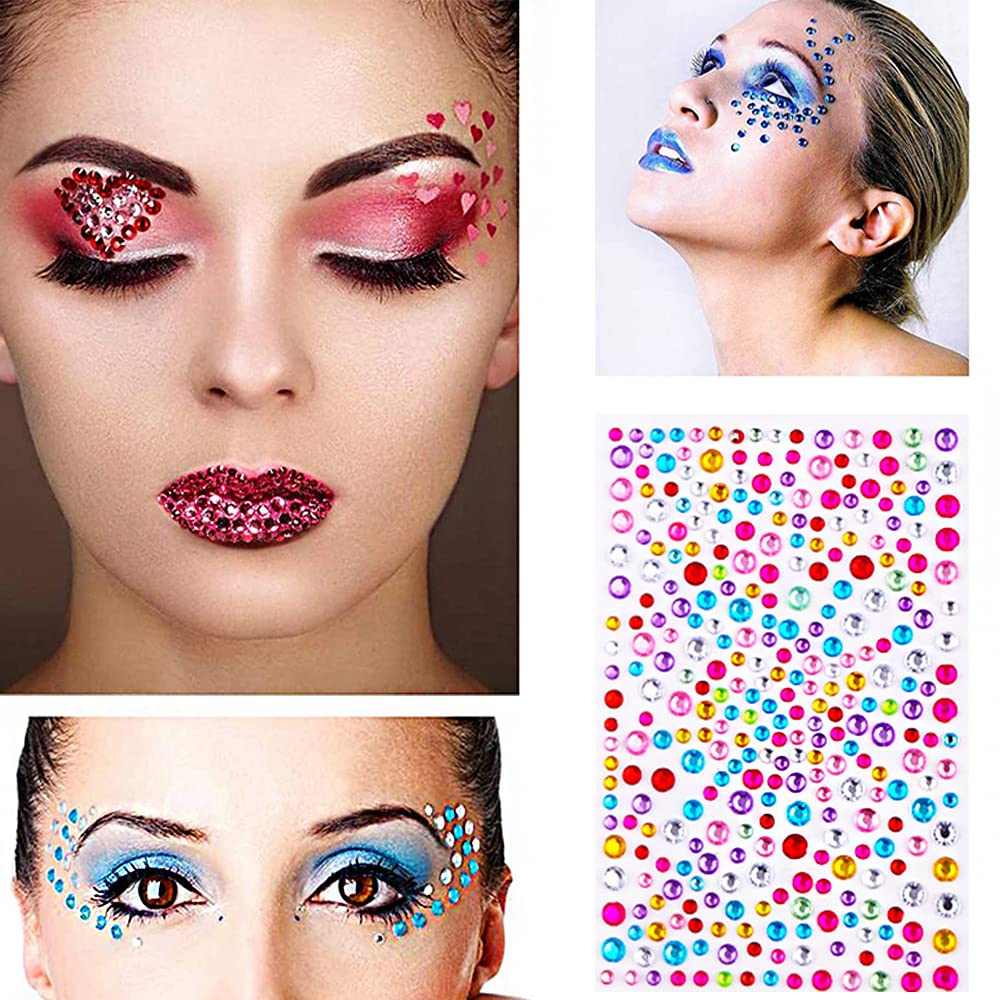 1575 Pieces Eye Face Gems Self-Adhesive Rhinestone Stickers for Makeup, Rainbow Glitters Jewels Face Stickers, for DIY Nail Body Accessories