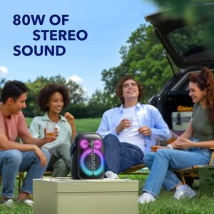 Soundcore Anker Rave Neo 2 Portable Speaker with 80W Stereo Sound, PartyCast 2.0, Light Show, IPX7 Waterproof (Floats on Water) 18H Playtime, Customizable EQ & Bass Up for Party, Tailgating, Backyard