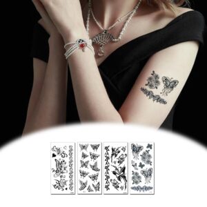 8 Sheets Black Butterfly Temporary Tattoos Waterproof Long lasting Fake Tattoos Sexy Realistic Arm Tattoos Stickers for Women Girls