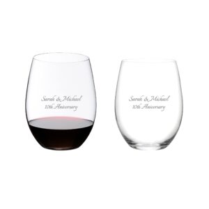 riedel personalized o cabernet/merlot wine tumblers, set of 2 custom engraved crystal stemless wine glasses for cabernet, merlot, bordeaux, st. emilion and more